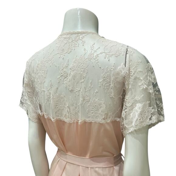 Vintage 1970s Sears Pink Lace Babydoll Robe Short Peignoir Robe / Medium - - Picture 3 of 4